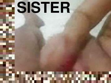 Sister giving a perfect handjob to brother