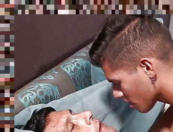 Old and young bareback with horny Latino twink and his daddy