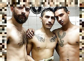 Young Latino Boy Threesome With Guys In Gym Shower For Cash
