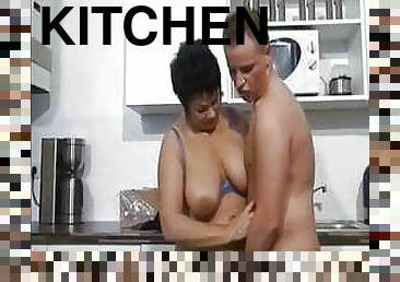 Mom and son in the kitchen