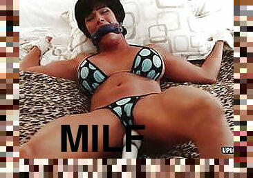 Tied-up MILF moans while Im toying her