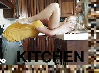 Great kitchen fuck with new hair and hughe cumshot in my face