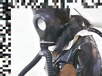 Latex maid with gas mask, femdom and breath play
