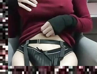 Femboy crossdressor masturbating in stockings and garter belts