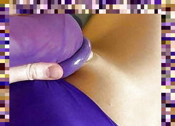 Glossy Tan &amp; Purple Pantyhose Masturbation