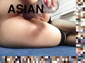 Tight Wet Asian Fucks herself with Dildo in Ass