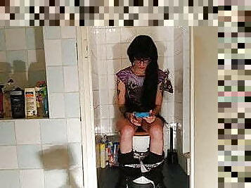 Sexy goth teen pees while playing with her phone pt1 HD