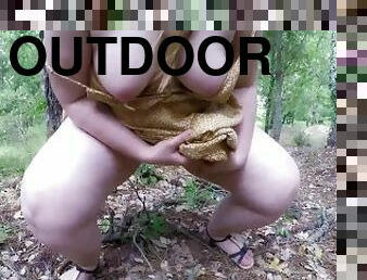 Naked Teen takes a pee in the forest