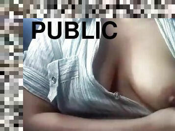 REAL PUBLIC flashing and touching tits on UBER