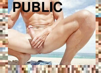 onani, nudist, offentlig, strand, blotter, pik