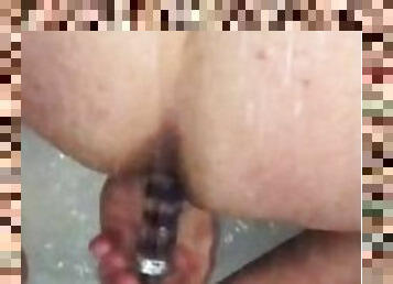 Straight Married Guy Solo Anal Masturbation using a glass Dildo in the shower with no lube required