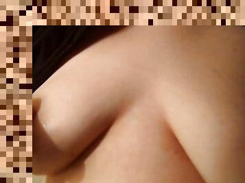Loud chubby teen plays with her huge nipples