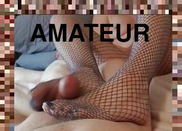 Claire gives a Fishnet footjob for a tiny cock