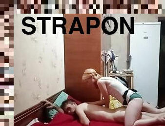 Hard strapon fuck before going to bed