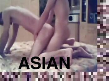 Camera with a dude and two asian big cock ladyboy fucking him in the ass hardcore