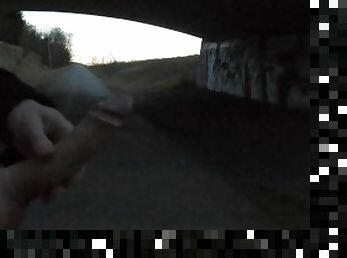 Double scenes  Caught by a passing car & risky cumload under a bridge