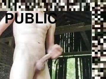 Nude public cumshot