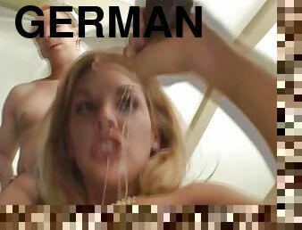 Super attractive German blonde gets her face and mouth covered with cum
