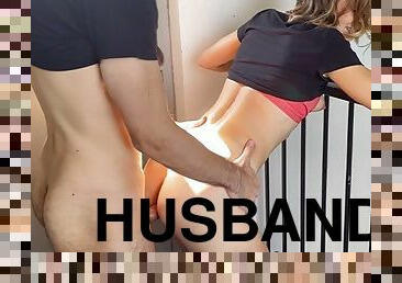 Husband Films Hotwife Fucking Friend in Public Stairwell / Public Creampie