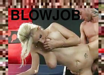 Slut bent over a ping pong table for sex