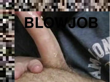 BBW in pleather bondage hood chokes on cock