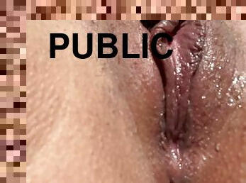 CLOSE UP - Squirting & Pissing in PUBLIC - garden where neighbors can see