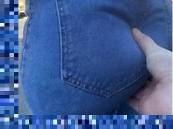 Fat Soft Booty Wife In Jeans Touching and Squeezing