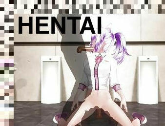 3D HENTAI Schoolgirl in the toilet jumps on the dick and gives a blowjob