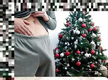 ?????????Merry Christmas Handsome Boy in Pajamas Jerks Off in Front of the Tree! Santa Claus I Want A Bi