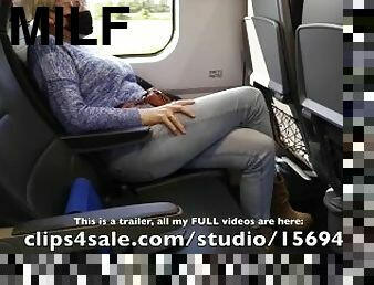 Horny MILF got her crossed legs orgasm on a train