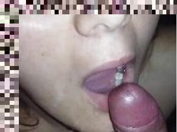 Close up Blowjob and Cum on her tongue