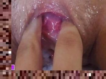 UP CLOSE - StepSis MULTIPLE dripping inseminations with Creampie - OPEN HOLE