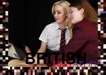 Two British 18 Year Olds In School Uniform Give A Posh Wank And Swallow Cum