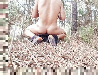 Fucking a tree...Hot cumshot in a public Forest... Who wants my cum?
