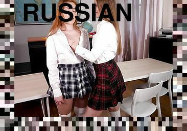 Russian schoolgirls Stella Flex &amp; Jia Lissa get naughty with a double dong GP1428 - PornWorld