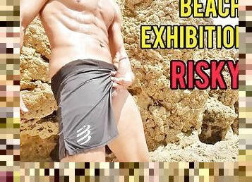 Risky masturbation in a public beach - Sexy guy Big cock