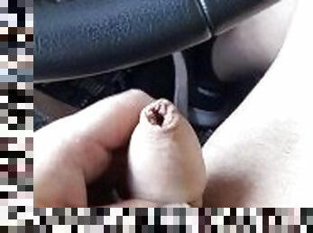 Wanking my small dick in public, in my car during lunch and shooting my huge load
