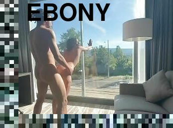Ebony Teen Fucked against Hotel window watched by neighbours