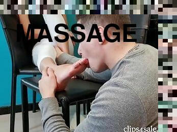 Mistress Layla and Mr Pine - Layla makes her foot fetish friend do a foot massage on her after gym
