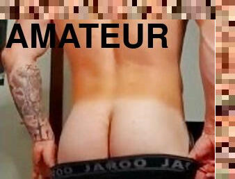 amatør, bøsse, strippende, røv-butt, solo, muskuløs, tatovering, pik