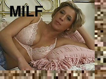 Milf in bra is rubbing and tugging that dick