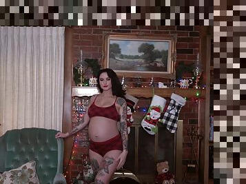 Super Pregnant Milf Christmas Lingerie Try On Haul With Sheer Lingerie