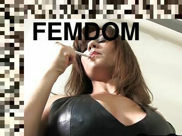 Bdsm solo leather domina smoking and talking dirty close up