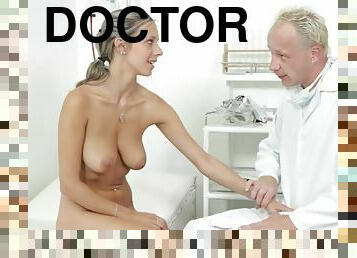 Young chick Tracy gets a messy pussy after fucking the doctor