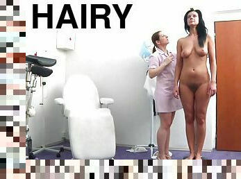 Hairy cunt Careen gets gyno exam and rectal check up