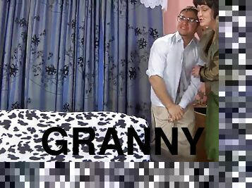 Chubby Granny In Pantyhose Seduces A Skinny Geeky Boy