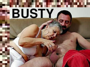 Busty granny Savannah makes love with younger dude