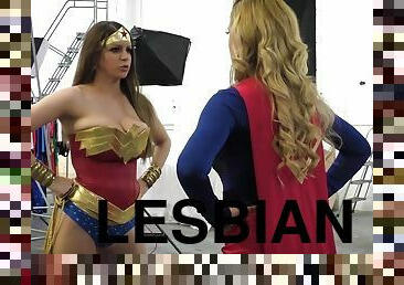 Clash of superheroines: Wonder Woman VS Super Girl - Brooklyn Chase in lesbian femdom cosplay