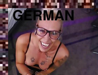 German blonde teen secretary with glasses get