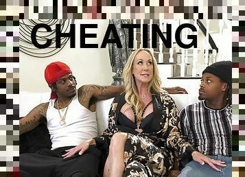 Rough interracial MMF threesome with cheating wife Brandi Love